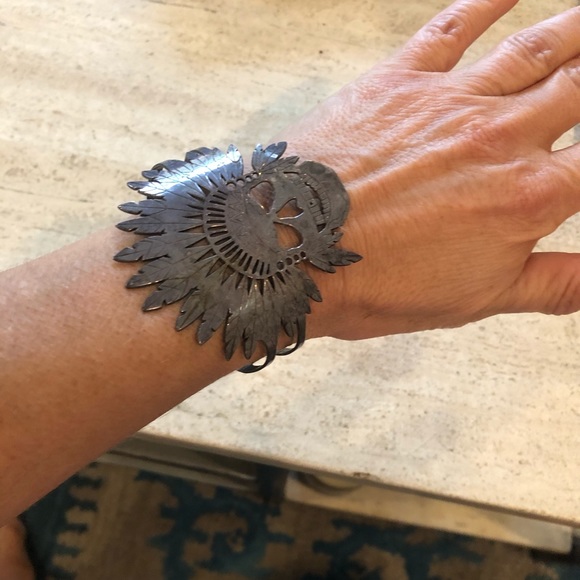Sterling Silver Deer Skull Ring, Indian Headdress, Biker  Sterling Cuff, Skull with headdress!